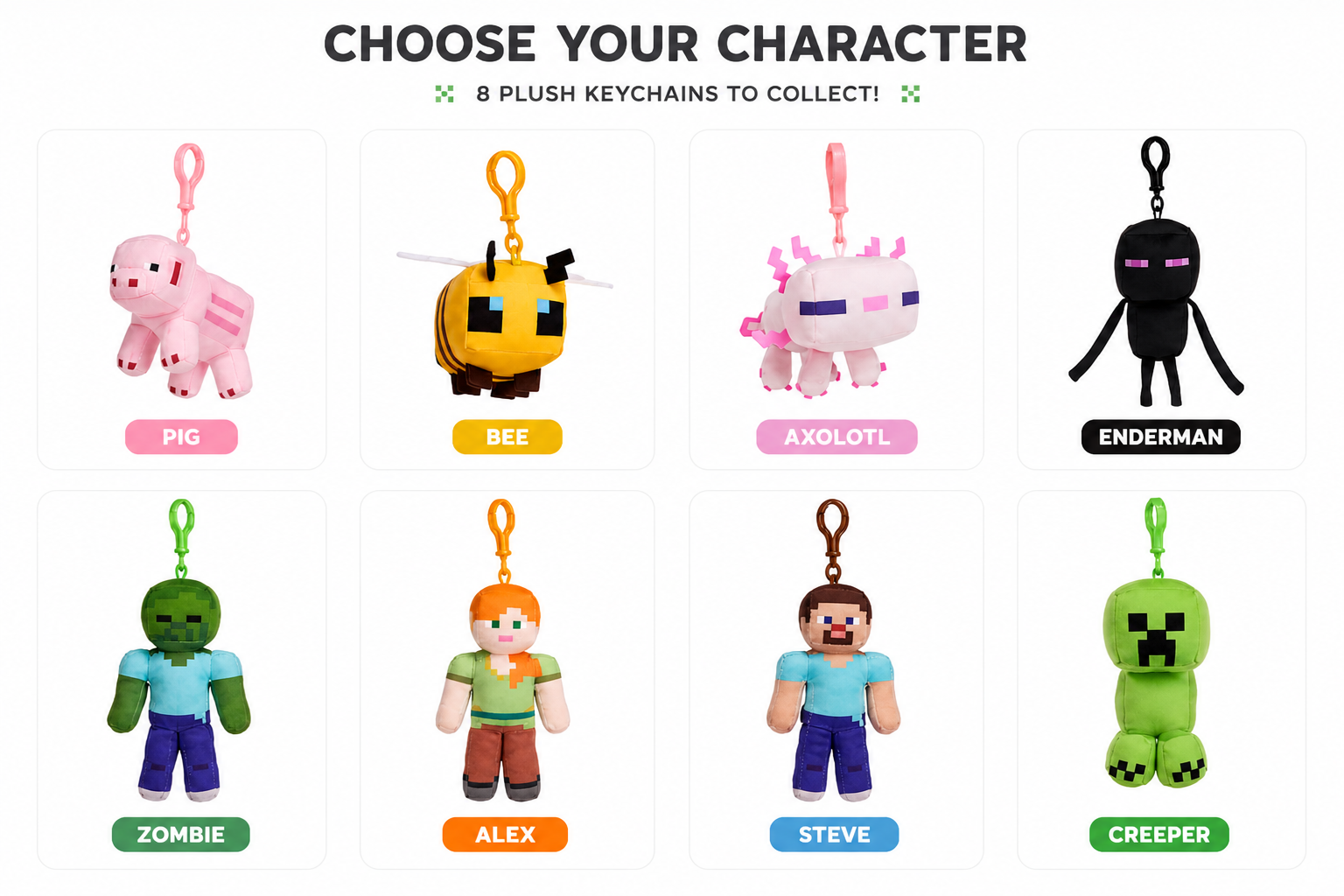 Minecraft Plush Keychain – Assorted Characters (12 cm)