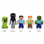 Minecraft Character Plush Collection – Steve, Alex, Creeper, Zombie & Enderman