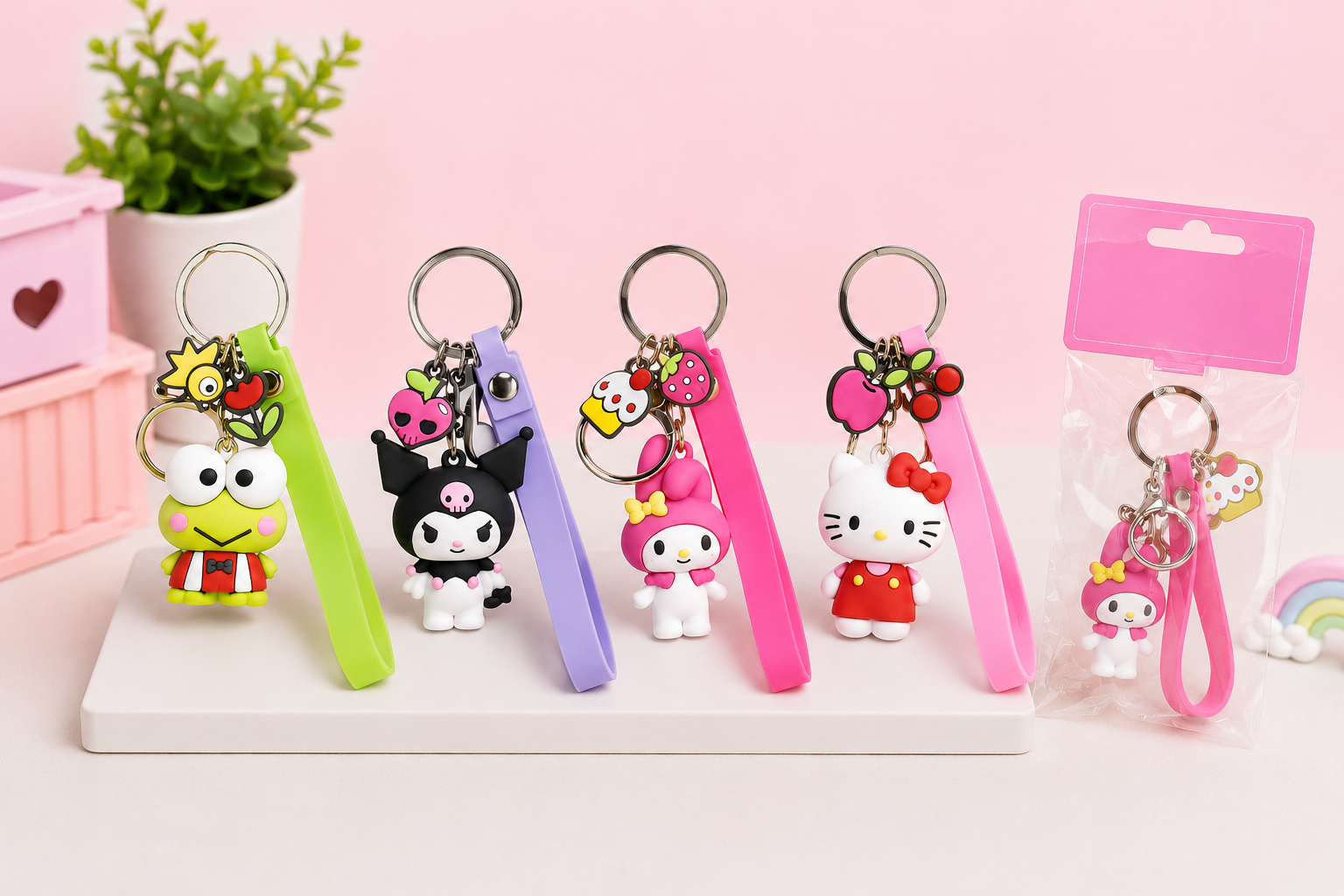 Hello Kitty Kawaii Charm Keychain Set – Sweet Friends Collection